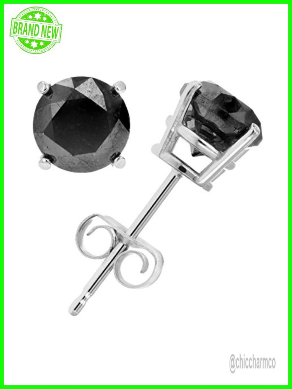 2.50 cttw Black Diamond Stud Earrings in .925 Sterling Silver